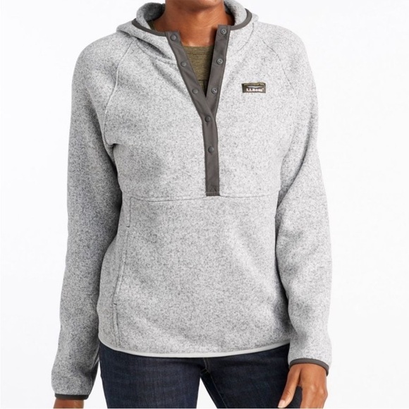 LL Bean Sweater Fleece Pullover Snap Button Hoodie XS - Picture 1 of 5